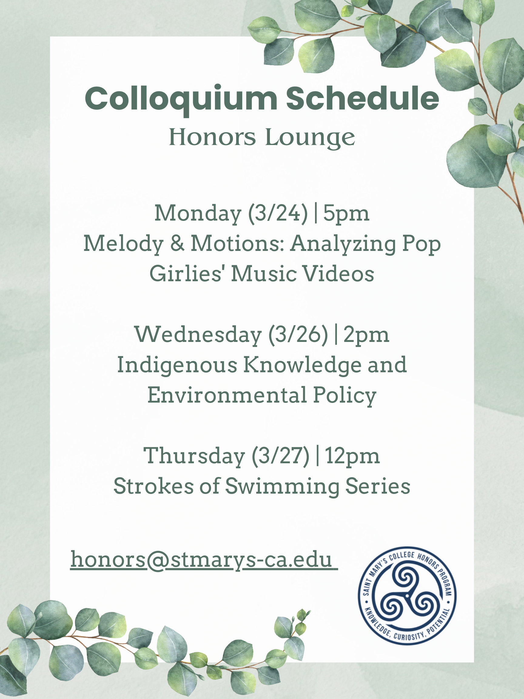 Honors Colloquia Flyer for Week 8 SP25
