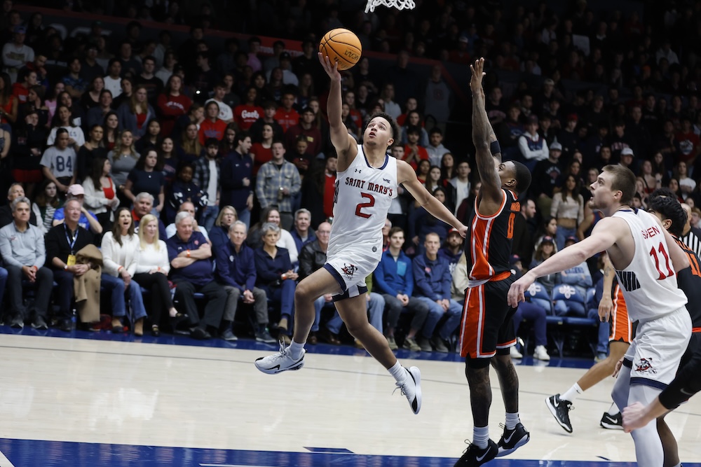 Men's basketball player Jordan Ross shoots against OSU on March 1 2025