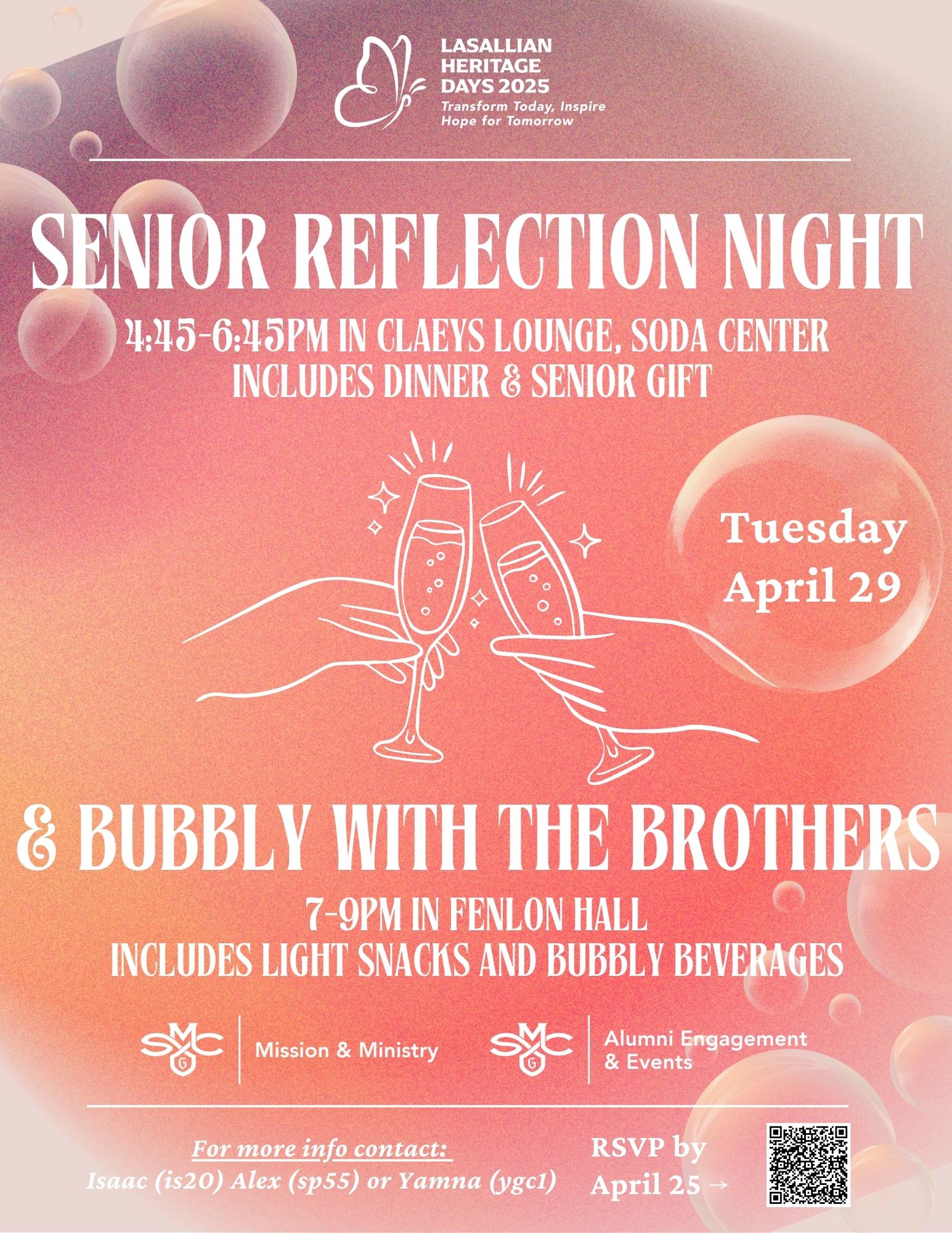 Bubbly with the Brothers & Senior Reflection event for graduating students