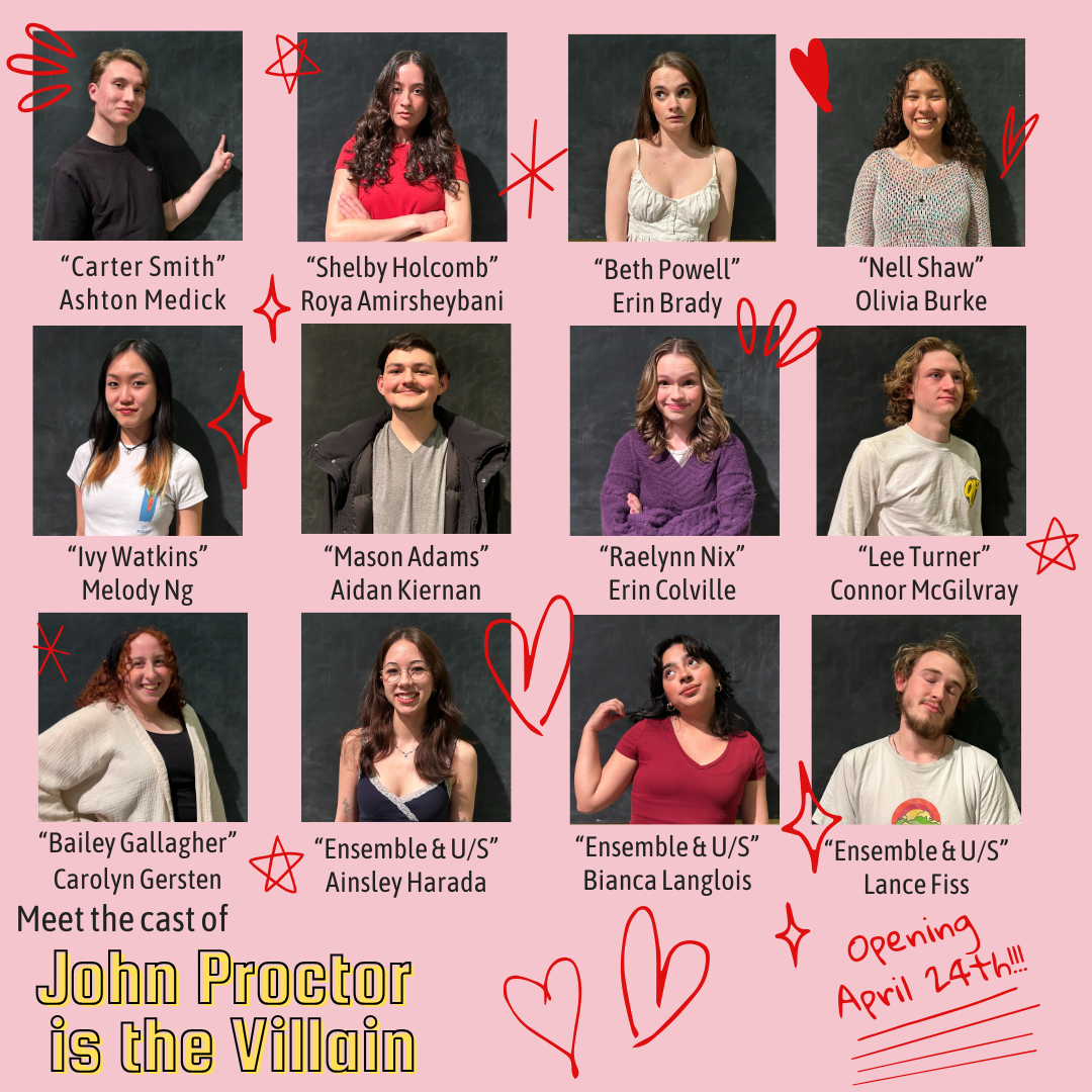 12 headshots of the cast members of "John Proctor is the Villain."