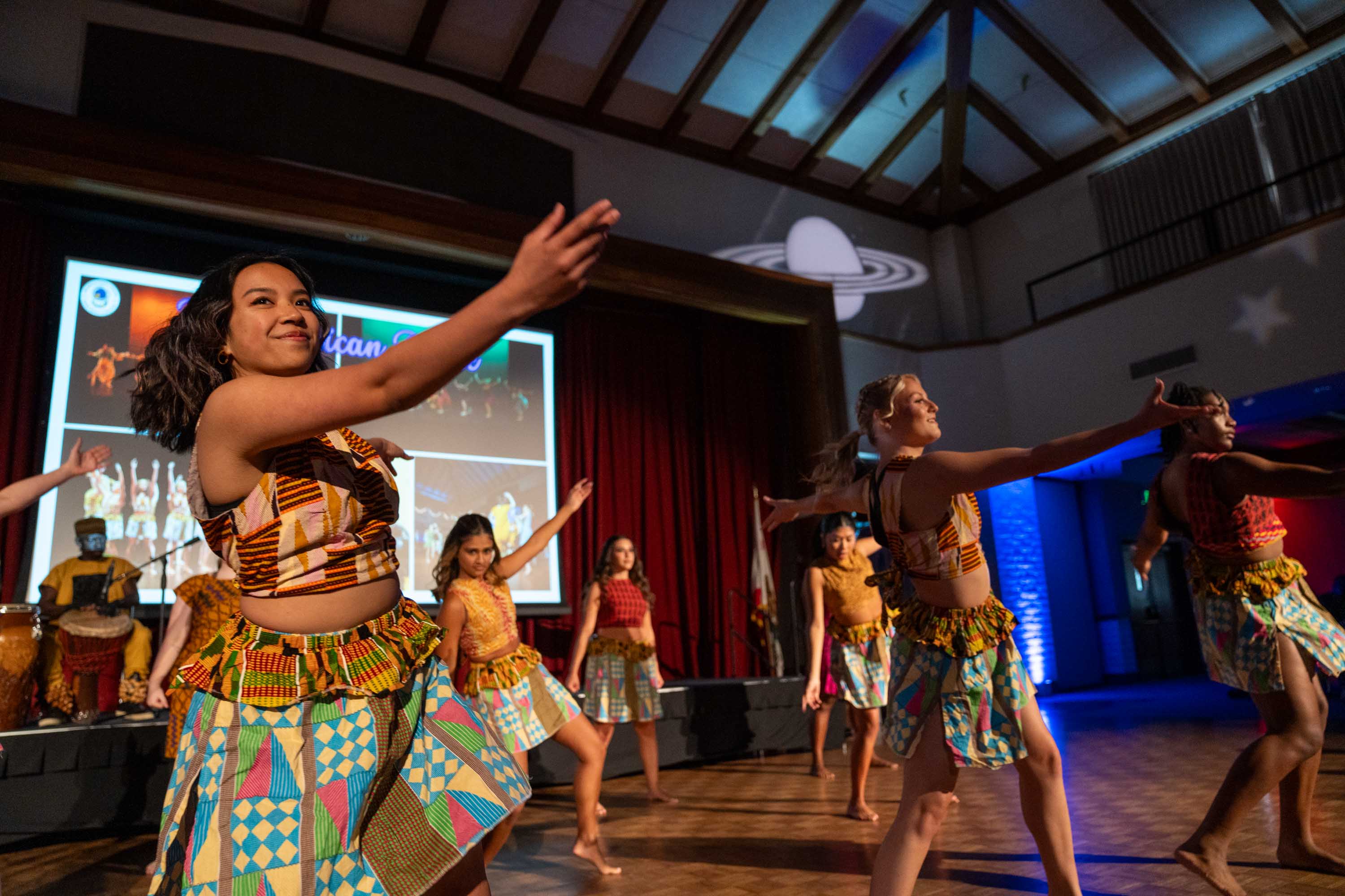 Saint Mary's students performing traditional West African dance at the Cultural Night Showcase