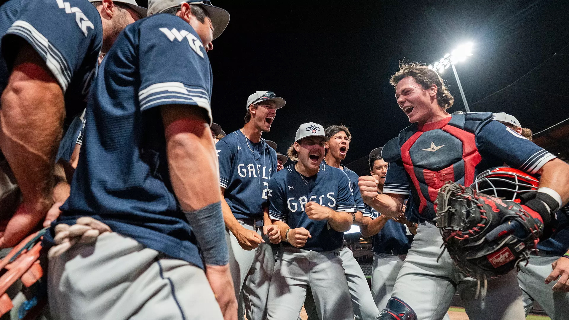 Saint Mary's baseball celebrates a win over Gonzaga in 2025 WCC Tournament
