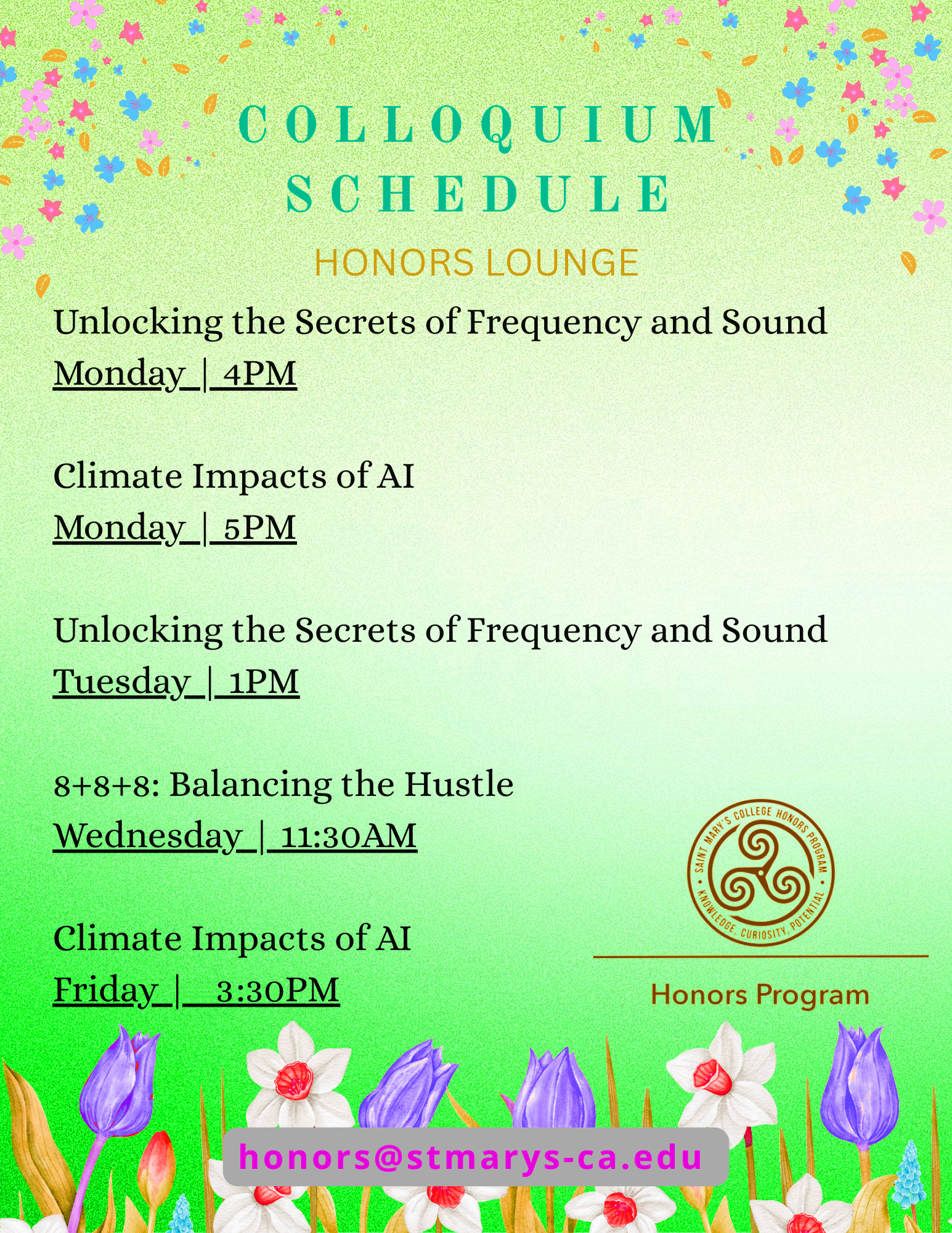 Honors Colloquia Flyer for Week 13 SP25