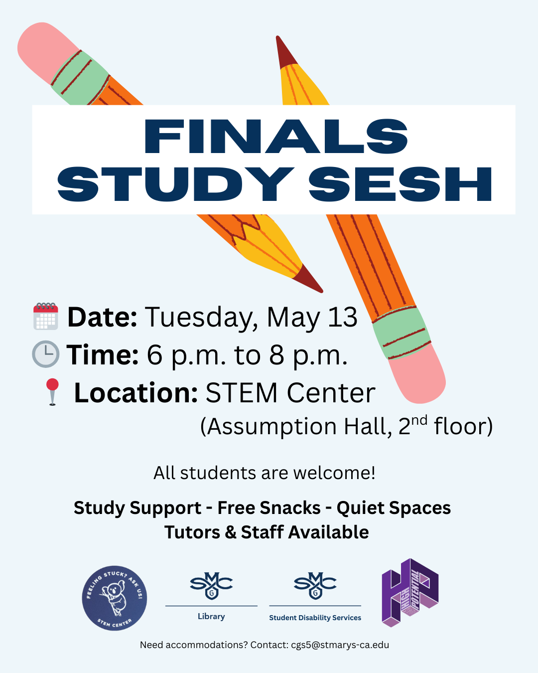 Pencils behind text that says Finals Study Sesh