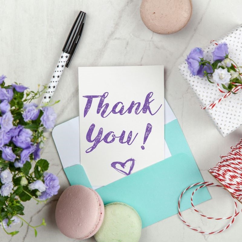 A thank you car with envelope