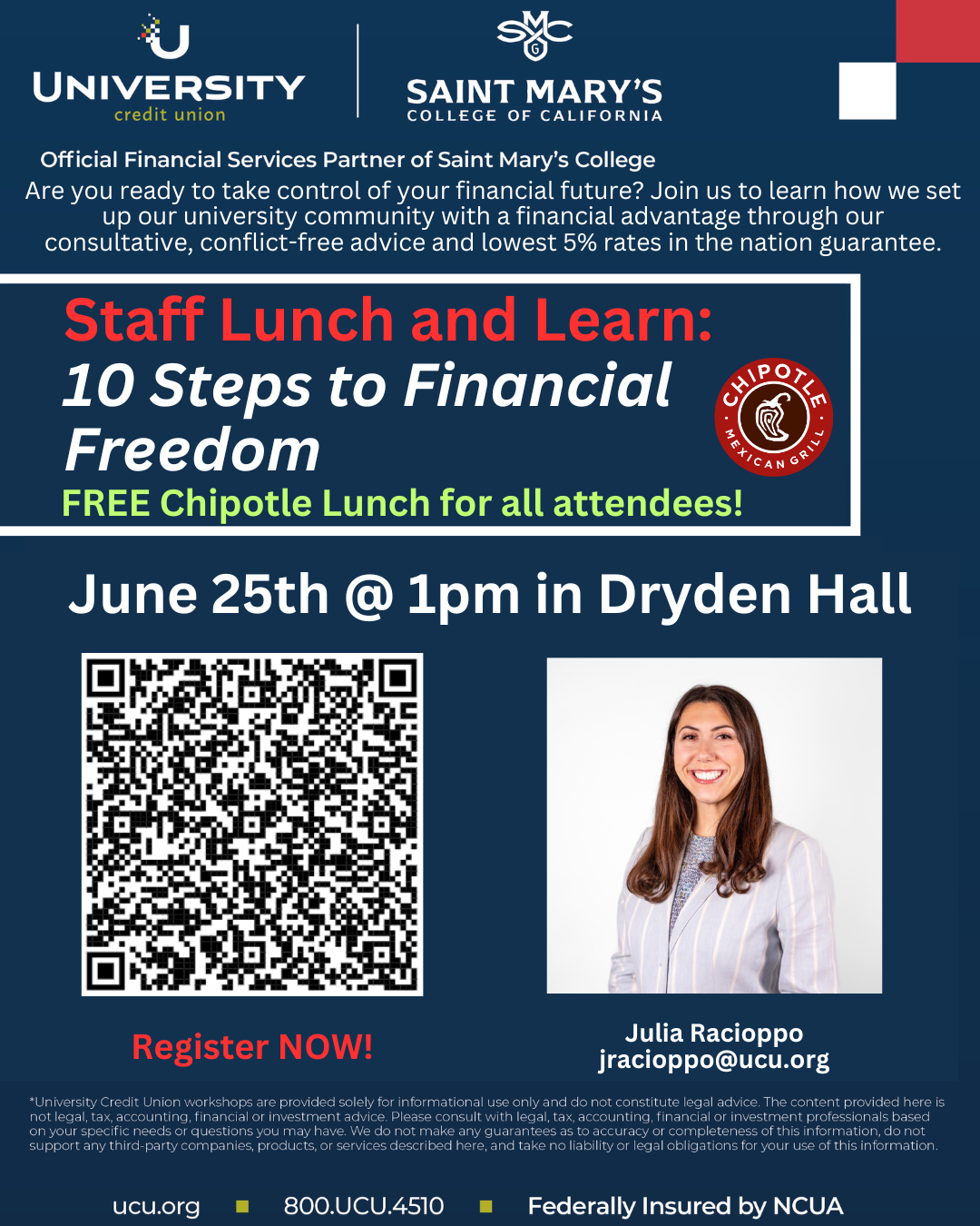 UCU Staff Lunch and Learn on June 25 at 1pm in Dryden Hall: 10 Steps to Financial Freedom