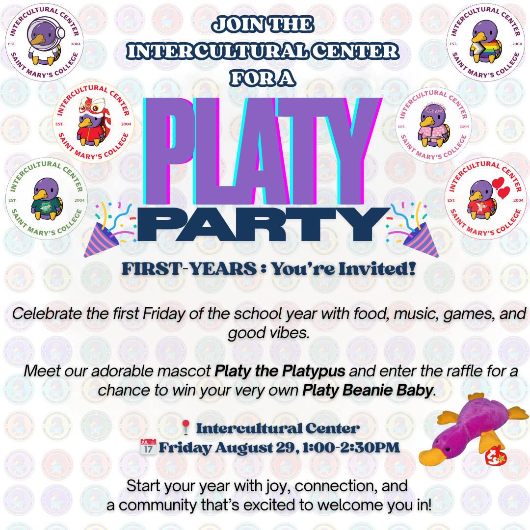 First Year Event at the Intercultural Center - Platy Party on August 29 from 1:00-2:30PM