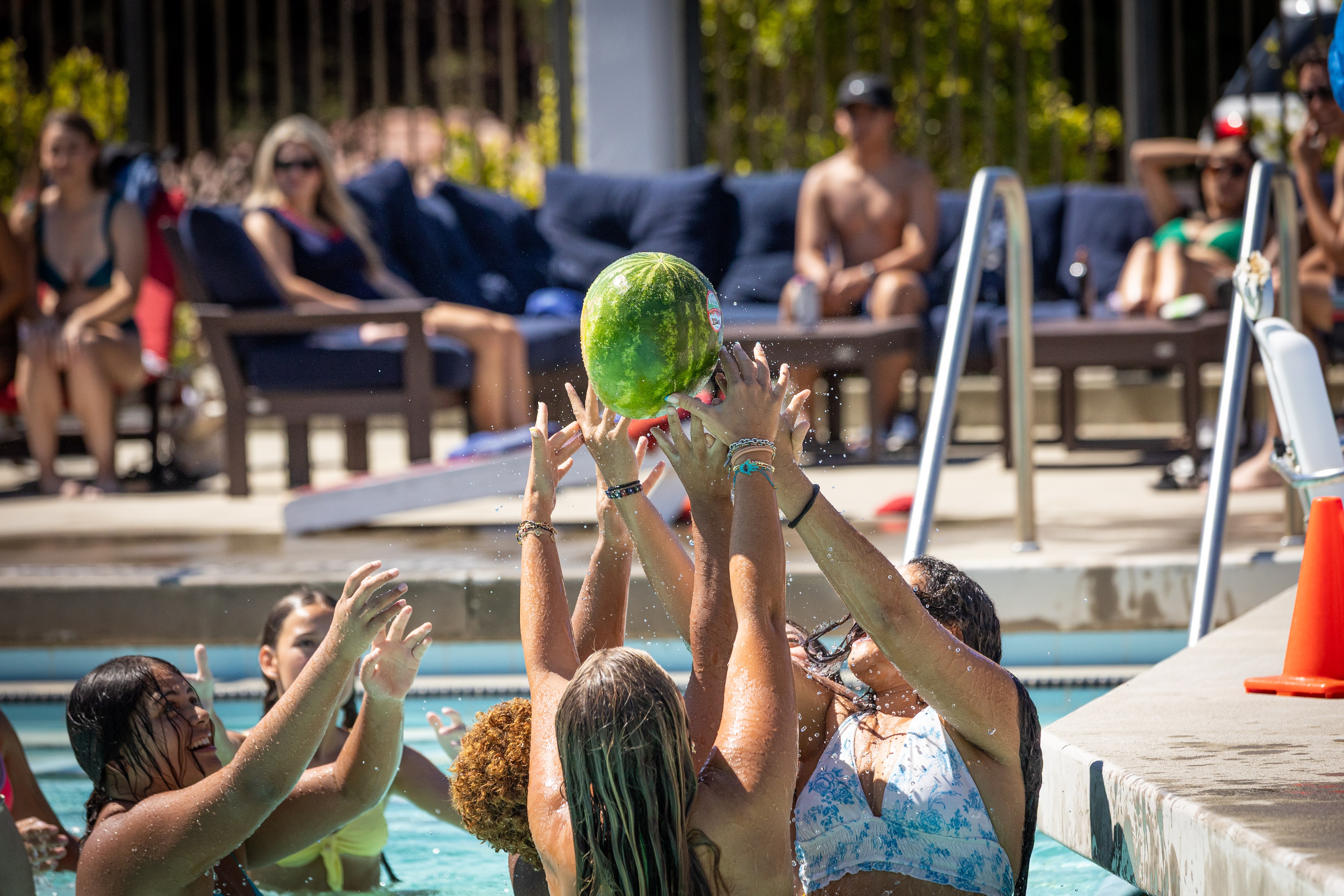 First Years Students at the Pool with a greased up water melon