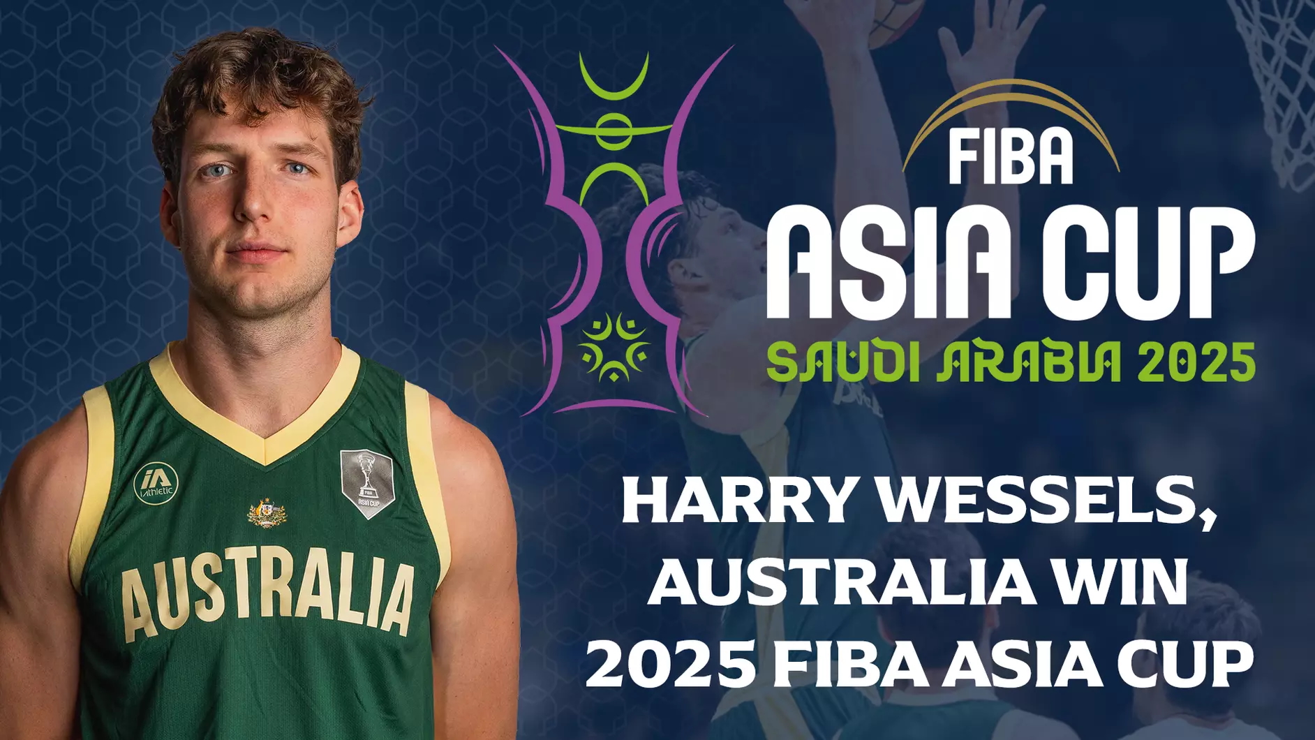 Basketball player Harry Wessels and text about FIBA Asia Cup