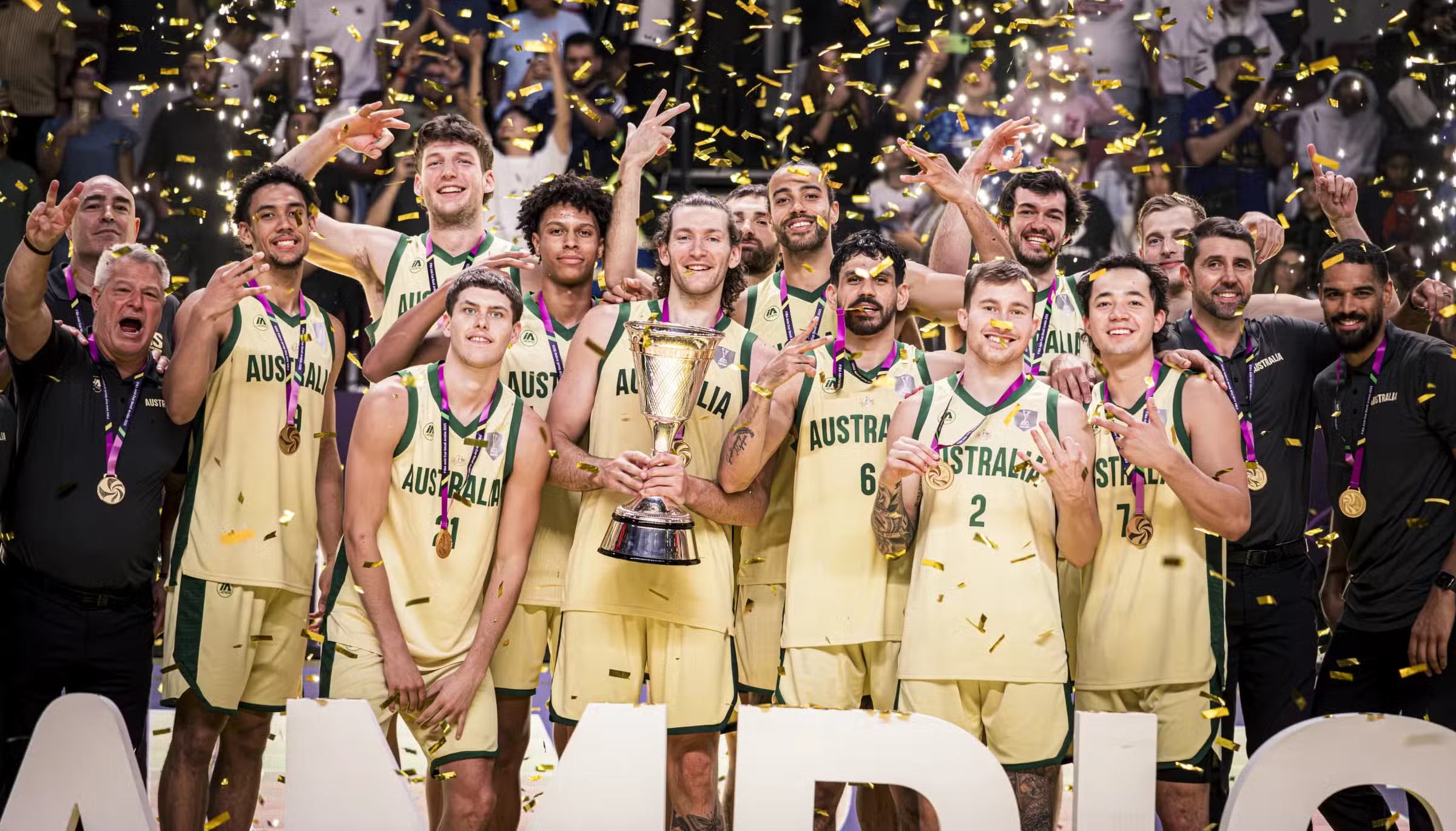 Australian national basketball team celebrates winning FIBA Asia Cup in 2025