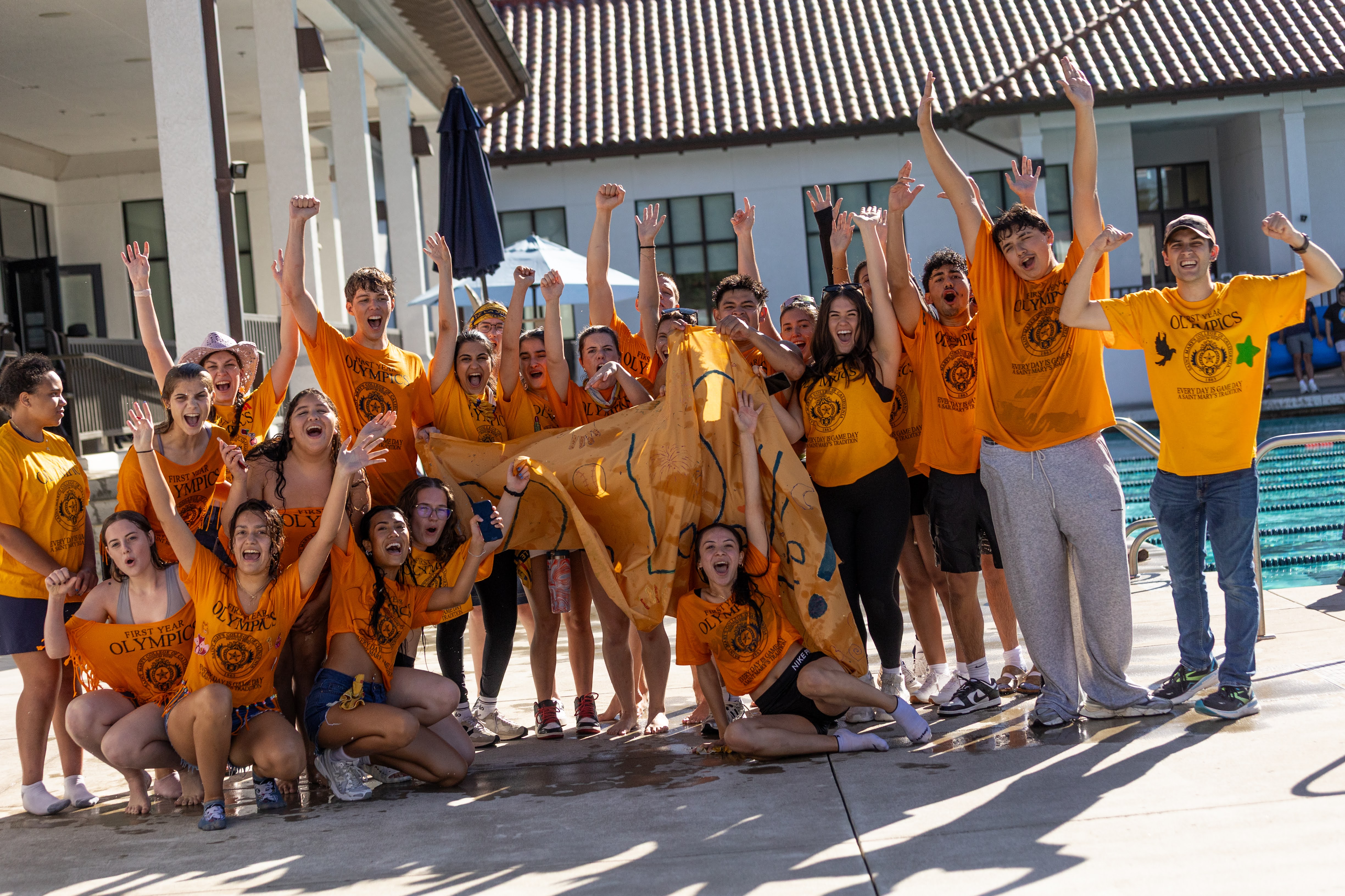 WE ARE THE CHAMPIONS: De La Salle Hall celebrates with excitement winning the 2025 First Year Olympic Event. / Photo by Rebecca Harper