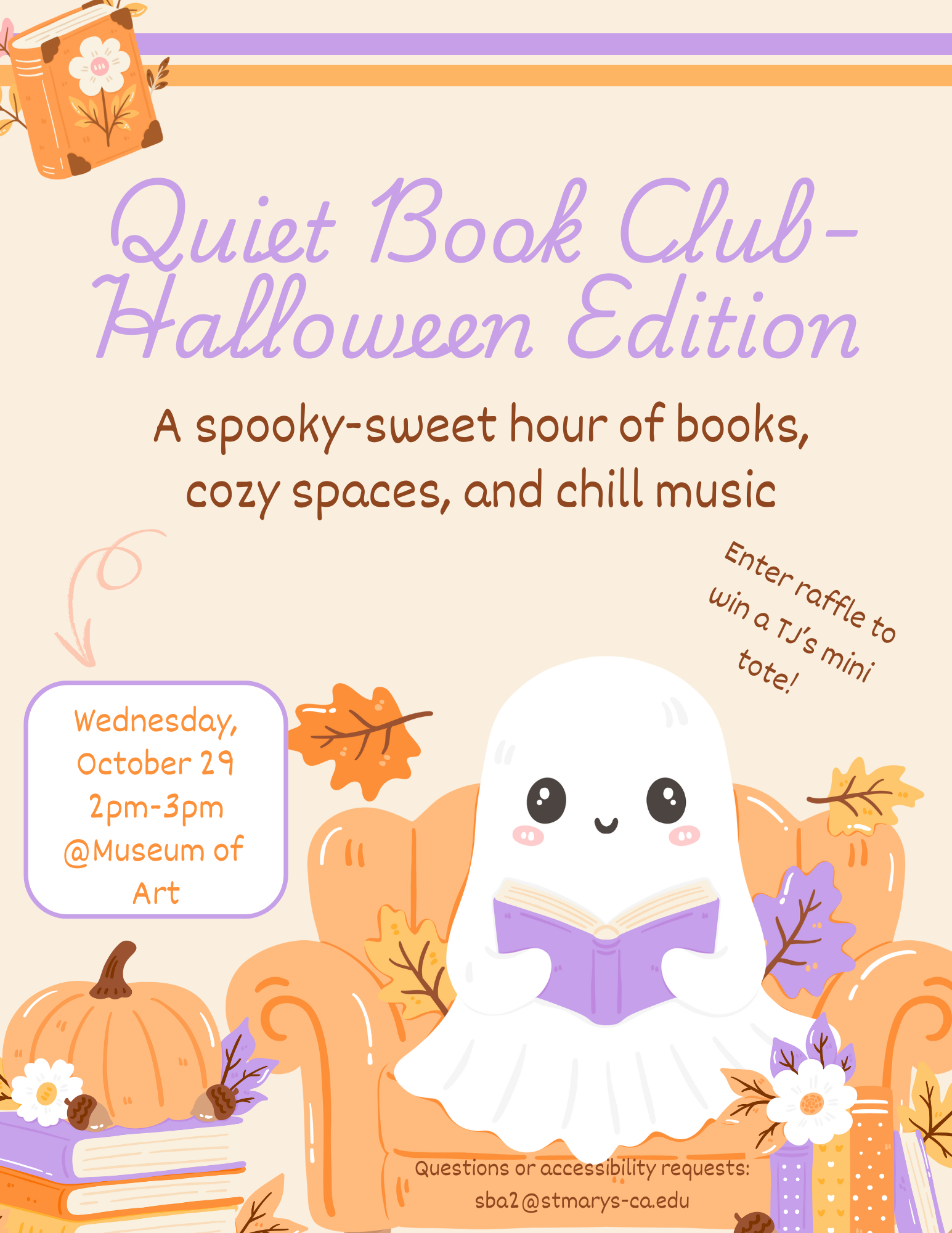 Poster of Quiet Book Club on Wednesday Octobver 29th from 2-3pm