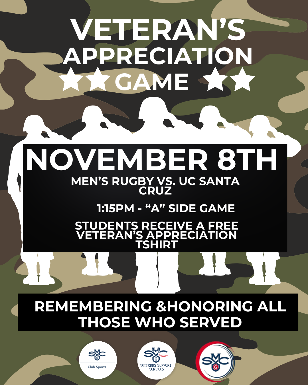 Rugby Veteran Appreciation Game 1:15 on Sat 11/8