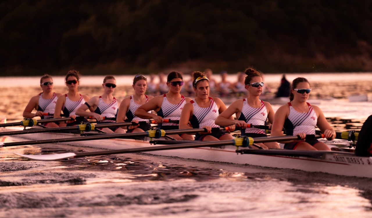 The women's rowing team at the reservoir
