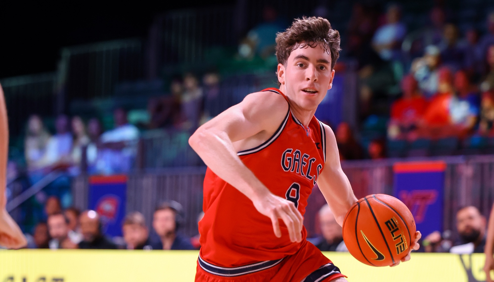 basketball player Rory Hawke drives against Virginia Tech in November 2025