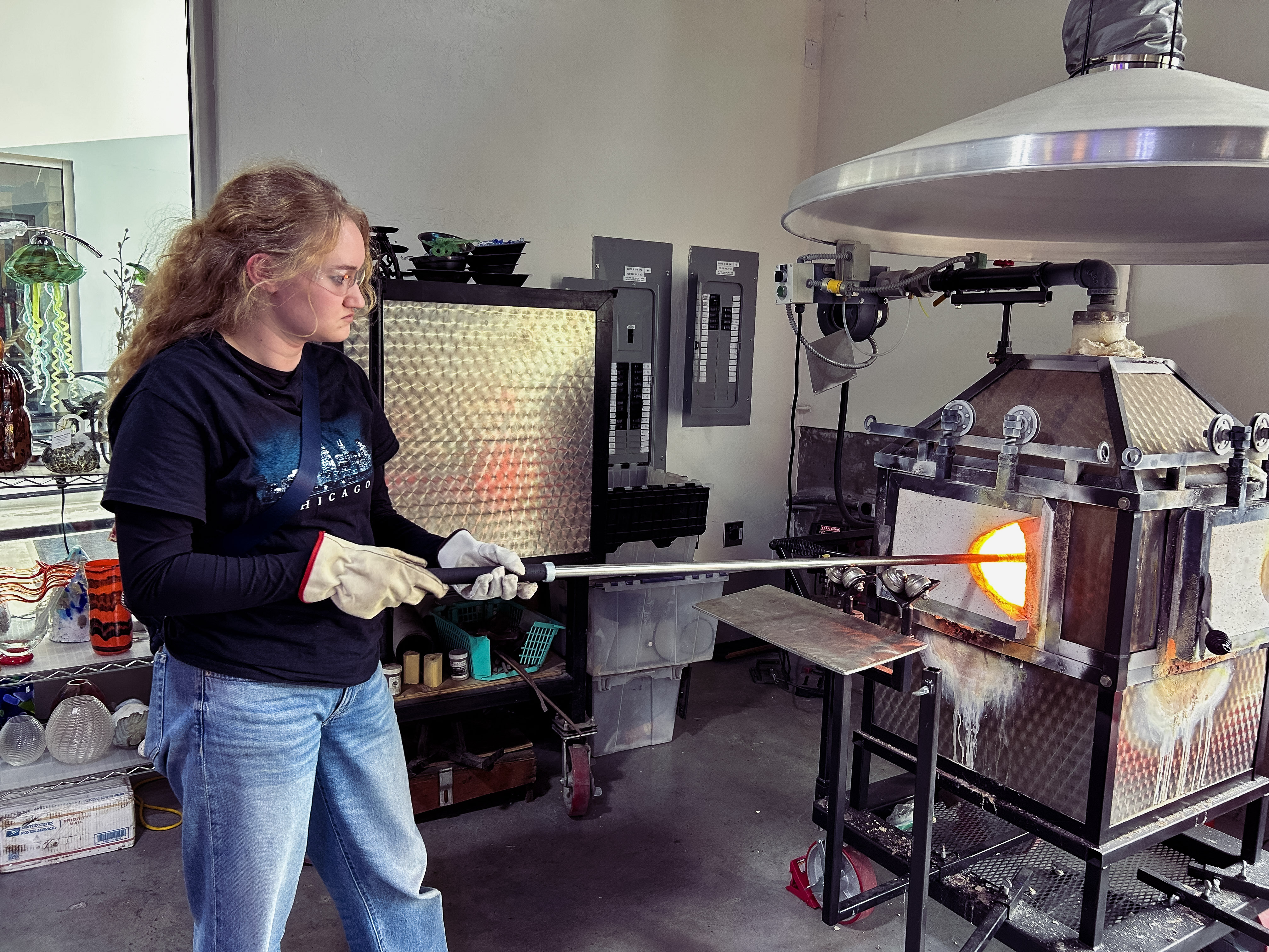 Experiencing the heat firsthand while working at the furnace in the Mare Island hot shop