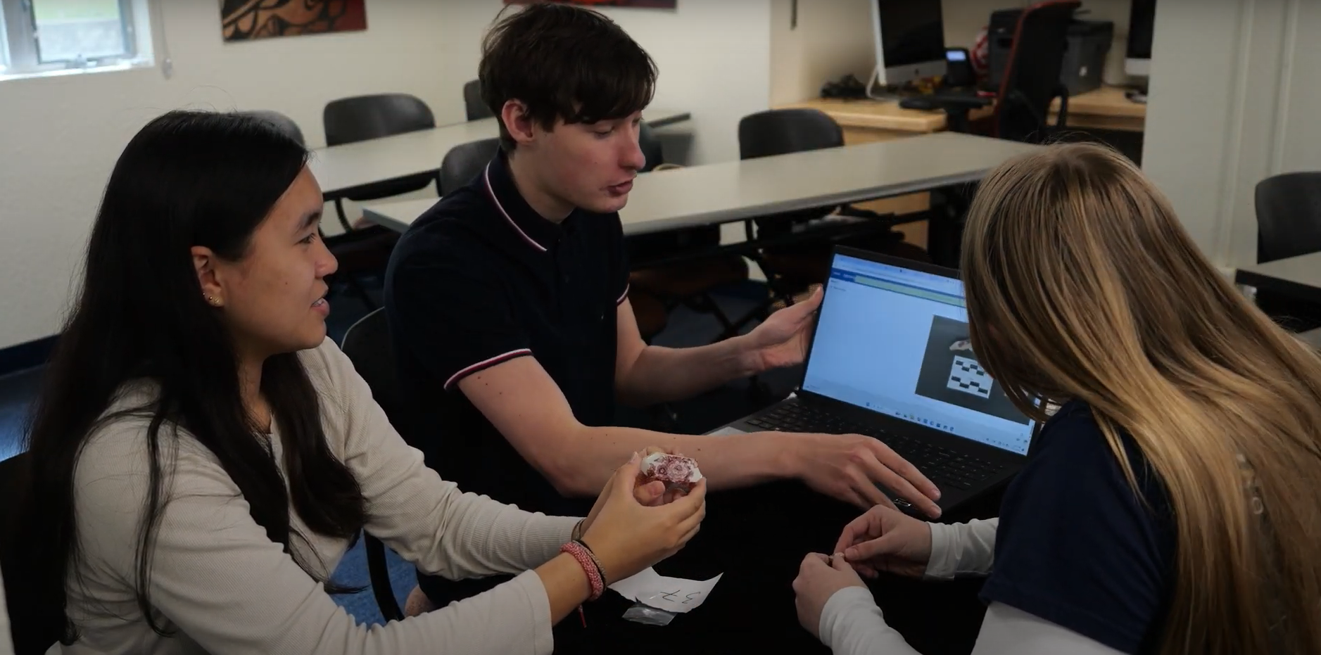 Aruna Silva, Chris Baker, and Emma Eagan cataloging Moraga Adobe artifacts