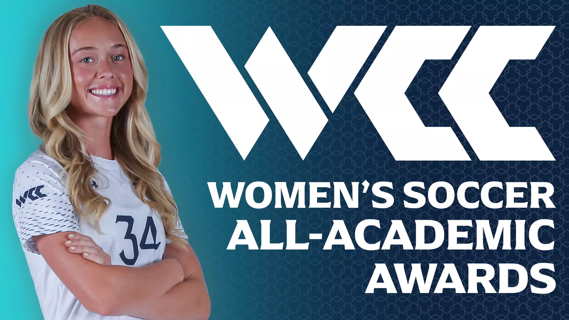 Soccer player Maddie Lucas and text WCC Women's Soccer All-Academic Awards