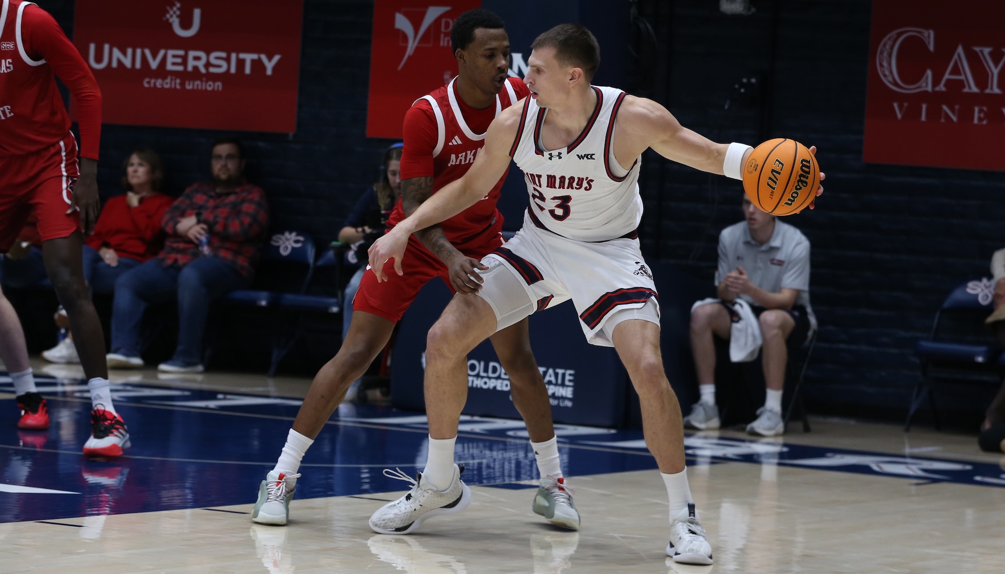 Basketball player Paulius Murauskas prepares to shoot against Arkansas State in November 2025