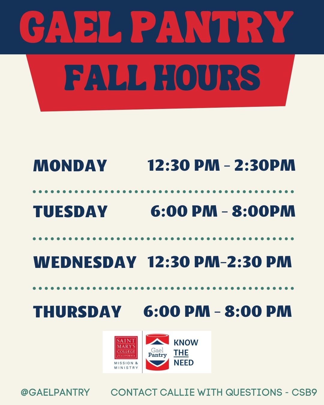 GaelPantry fall hours