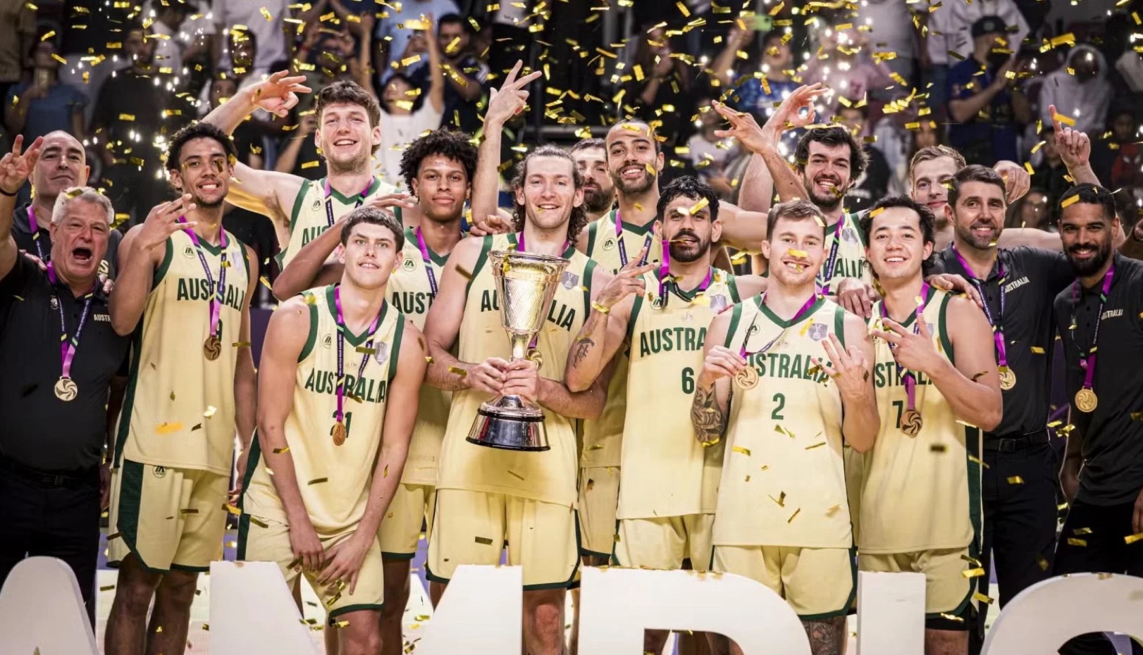 Boomers team celebrates after win