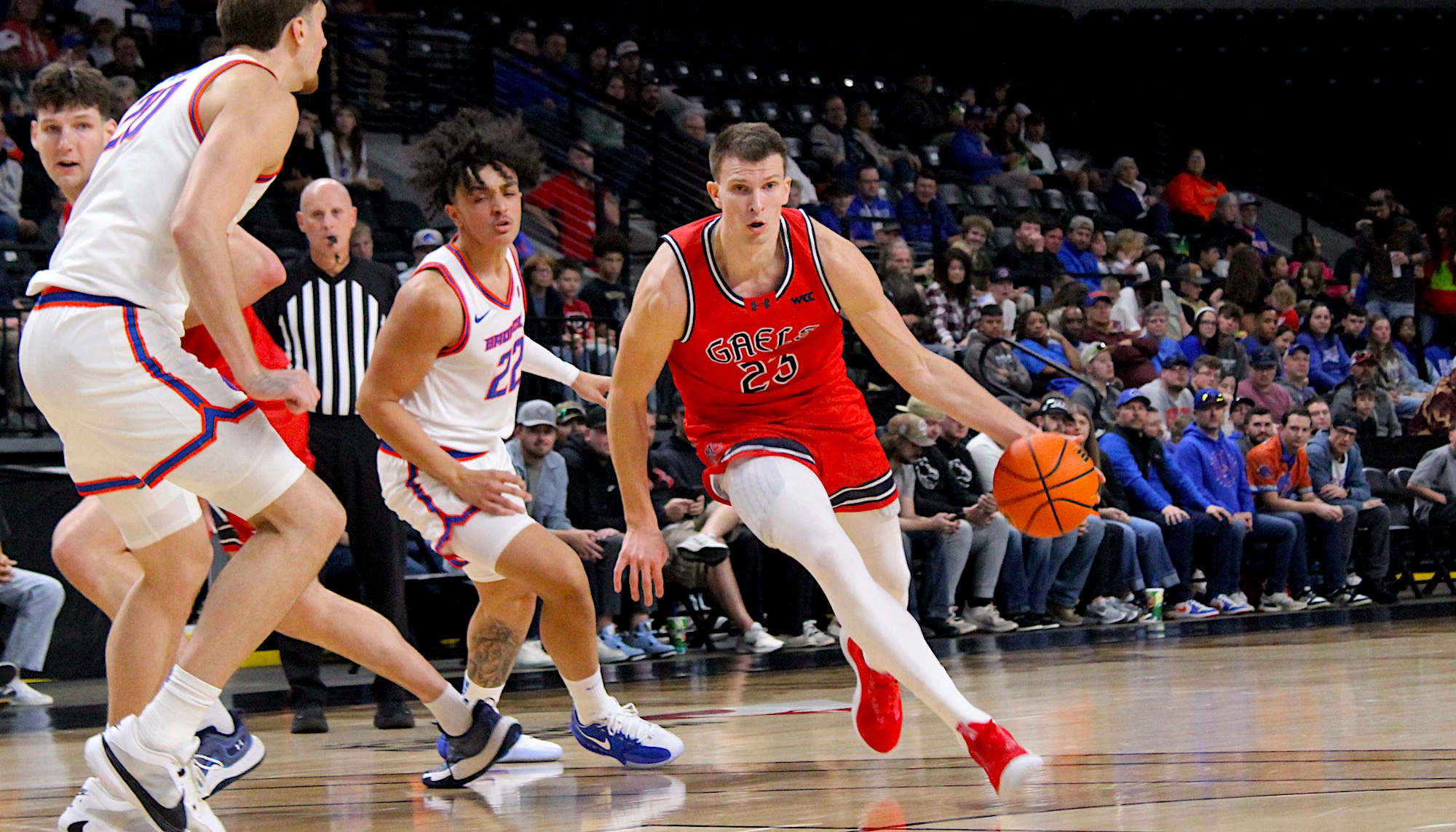 Men's Basketball player Paulius Murauskas drives against Boise State in December 2025