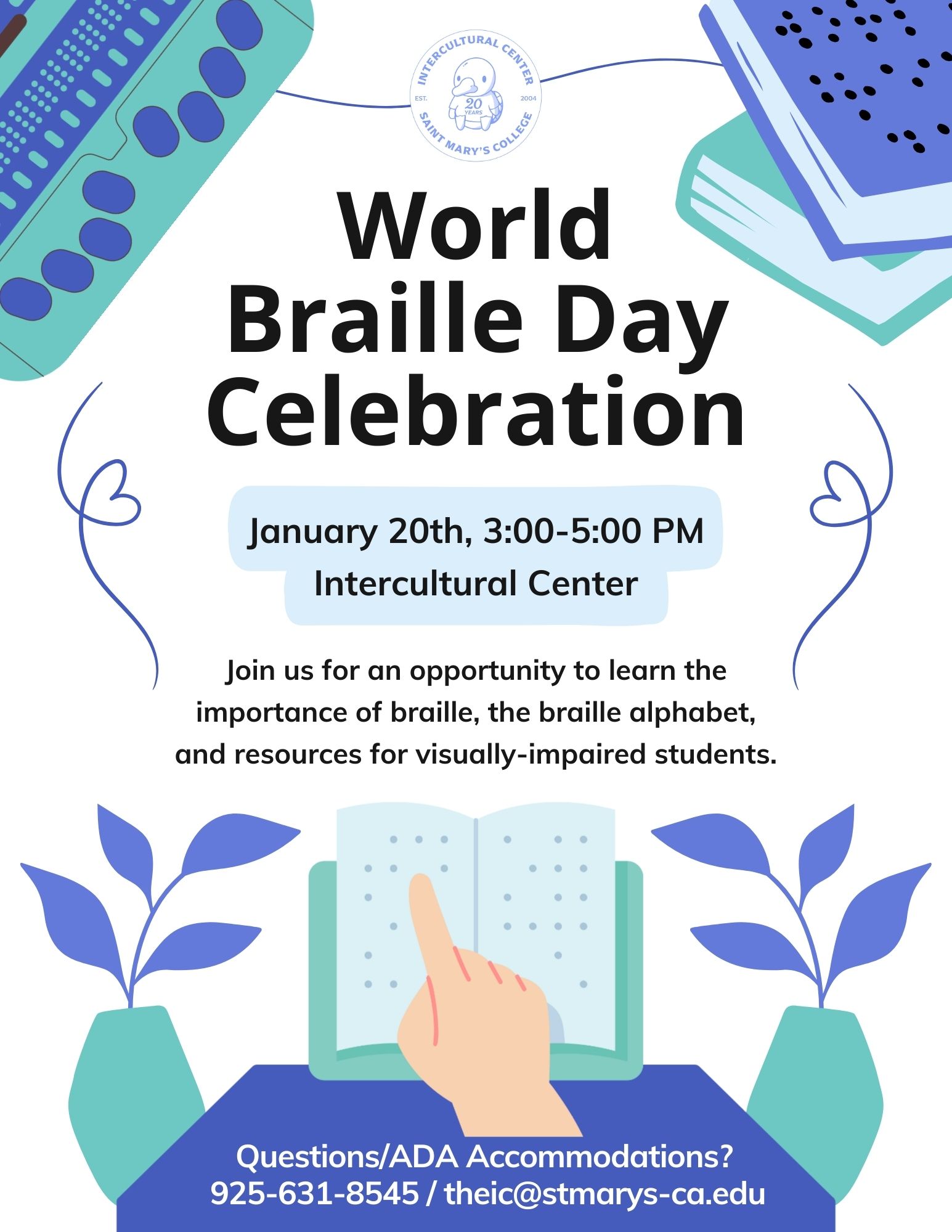 World Braille Day Celebration 1/20 3-5pm in the IC