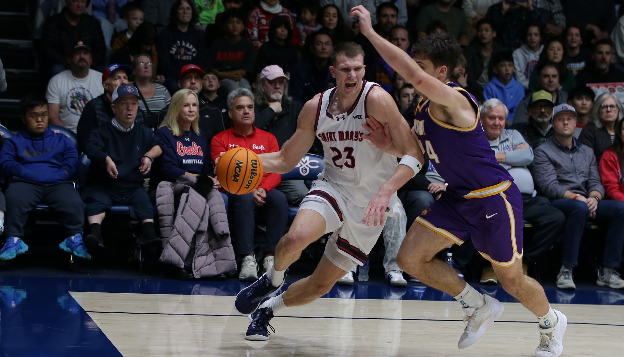 Basketball player Paulius Murauskas drives against Northern Iowa in December 2025