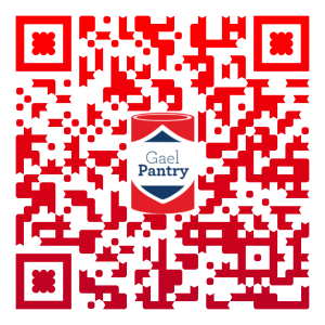 Image of red QR code with the GaelPantry logo in the center