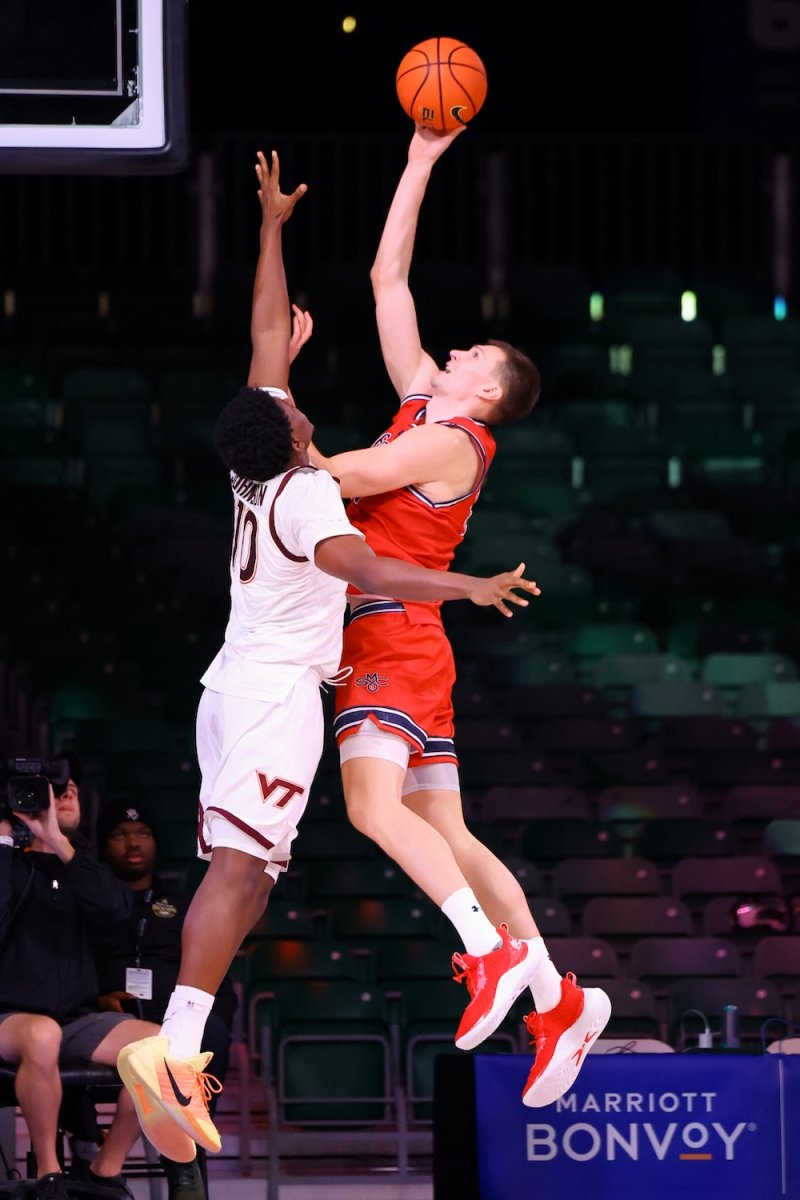 basketball player Paulius Murauskas shoots against Virginia Tech in November 2025