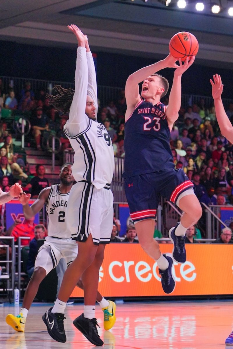 Basketball player Paulius Murauskas shoots against Vanderbilt in November 2025