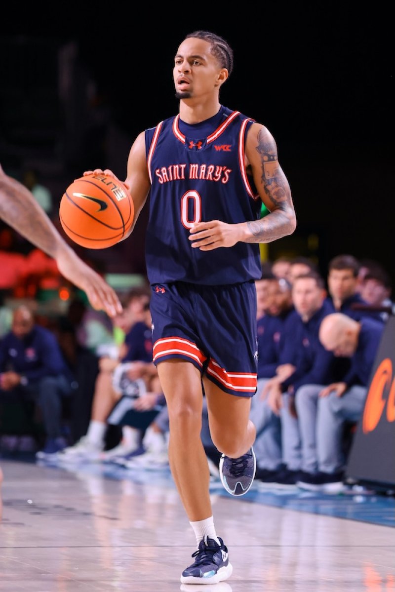 Basketball player Mikey Lewis dribbles the ball in fall 2025