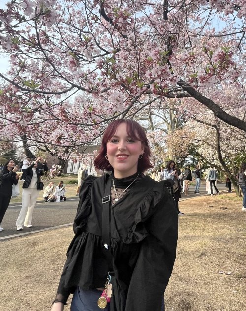 Cecilia Vanderveen '25 during cherry blossom season in Tokyo