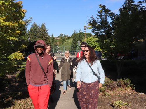 Storyboard participants walking through campus. 