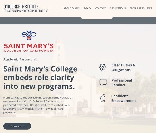 Website screenshot of O'Rourke Institute Website