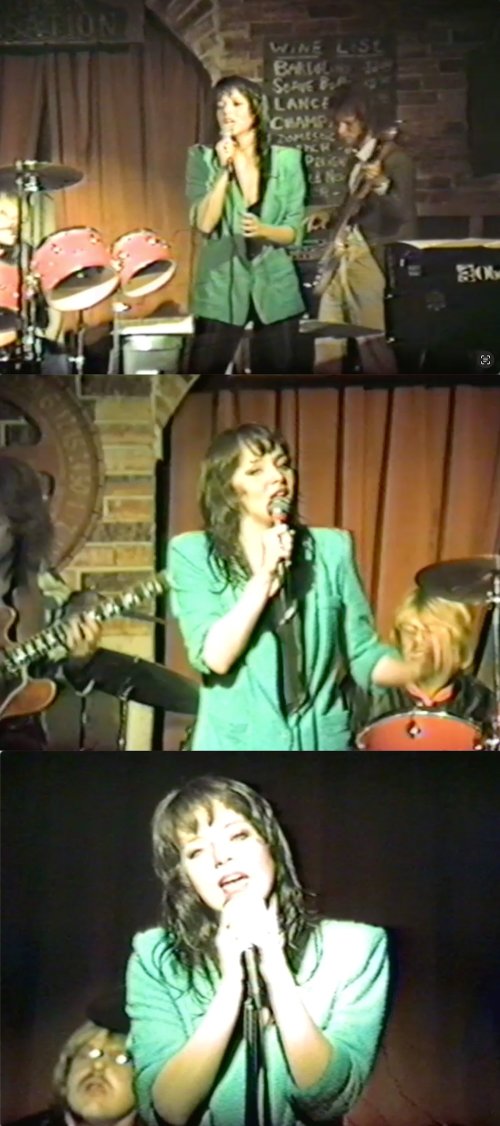 Three photos of Barbara McGraw singing at the Improv