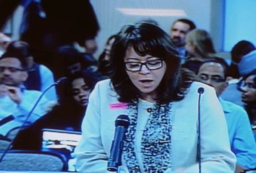 Barbara McGraw testifying in Sacramento