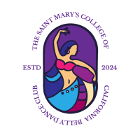 Belly Dance Club Logo with a female-identified figure in belly dance garb in the center.