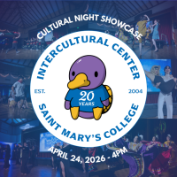 Intercultural Center Logo on a blue background with information for the Cultural Night Showcase on April 24, 2026 at 4pm