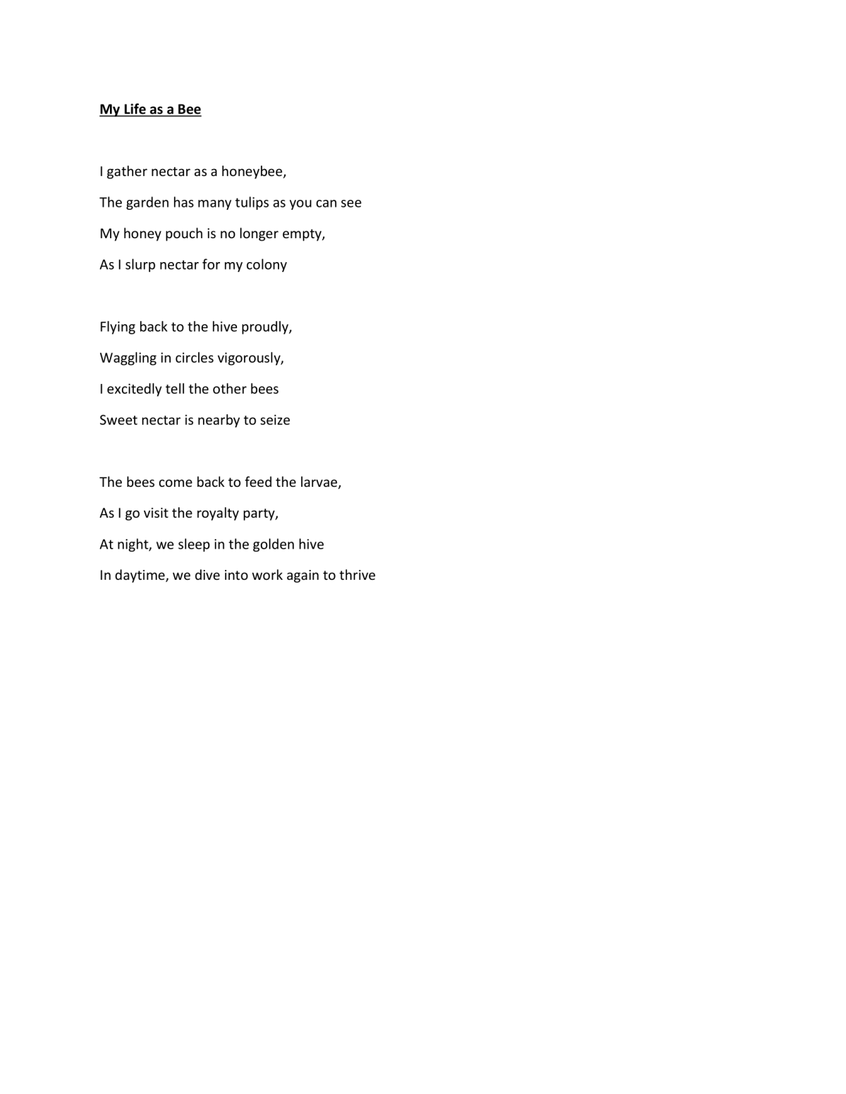 ROW Poetry Winner - My Life as a Bee