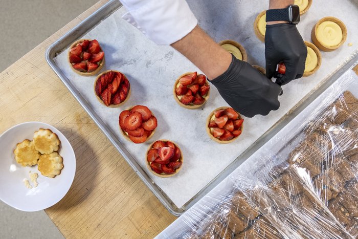 Pastry chef preparing dessert