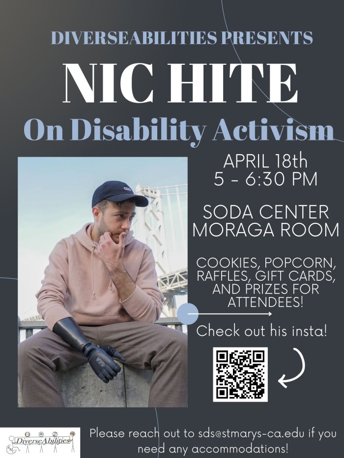 DiverseAbilities Presents Nic Hite On Disability Activism.  Picture of Nic sitting on a wall with a bridge behind him, wearing his prosthetic arm