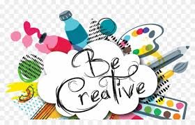 Picture with craft supplies around the words Be Creative
