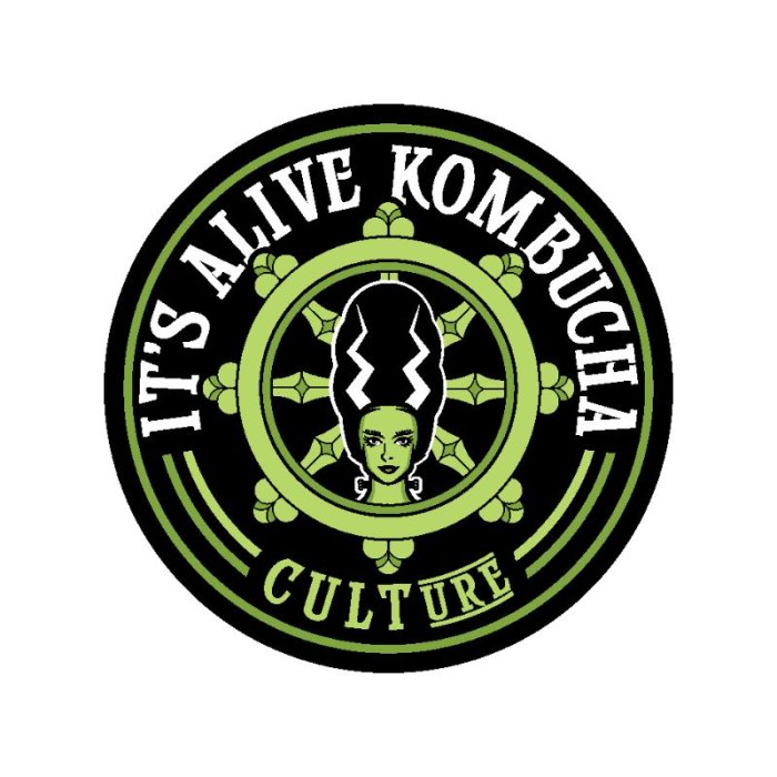 logo of local vendor it's alive kombucha