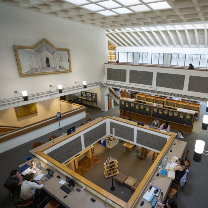 overhead image of the interior of the library