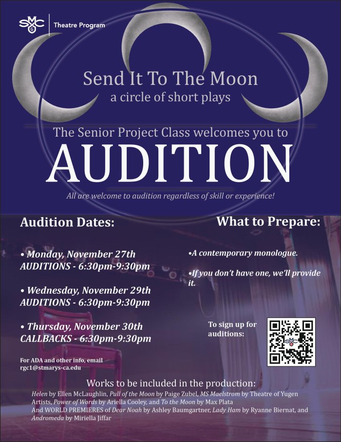 Send it to the Moon Flyer for auditions with three silver phases of the moon above the audition info