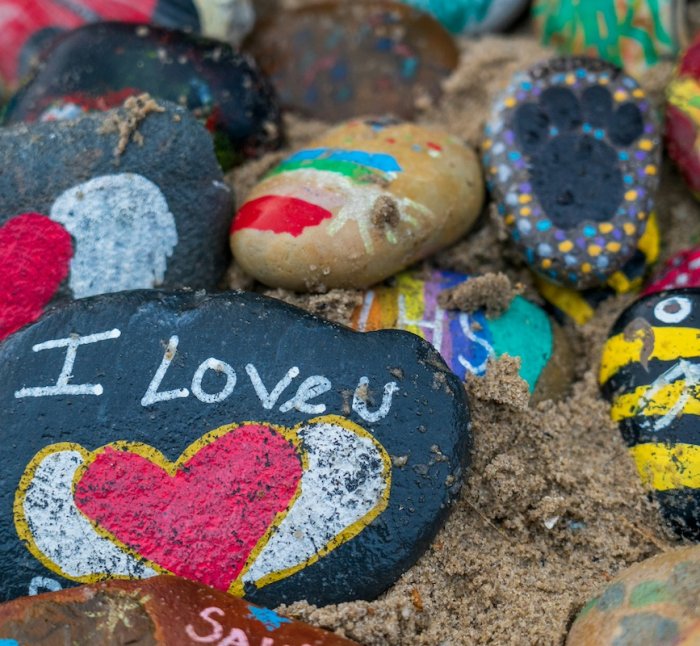 a rock painted with I Love You and a read heart