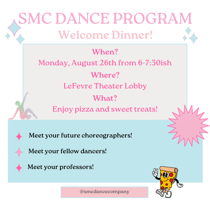 Dance Program invitation to Aug. 26th get-together