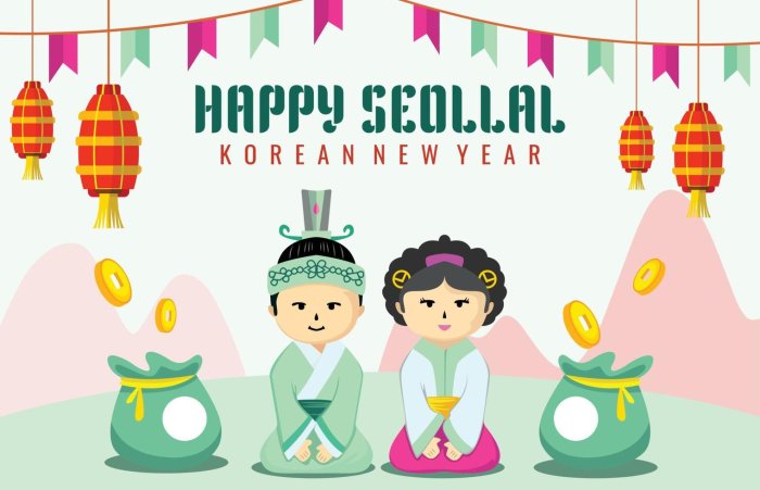 Happy Seollal Korean New Year cartoon