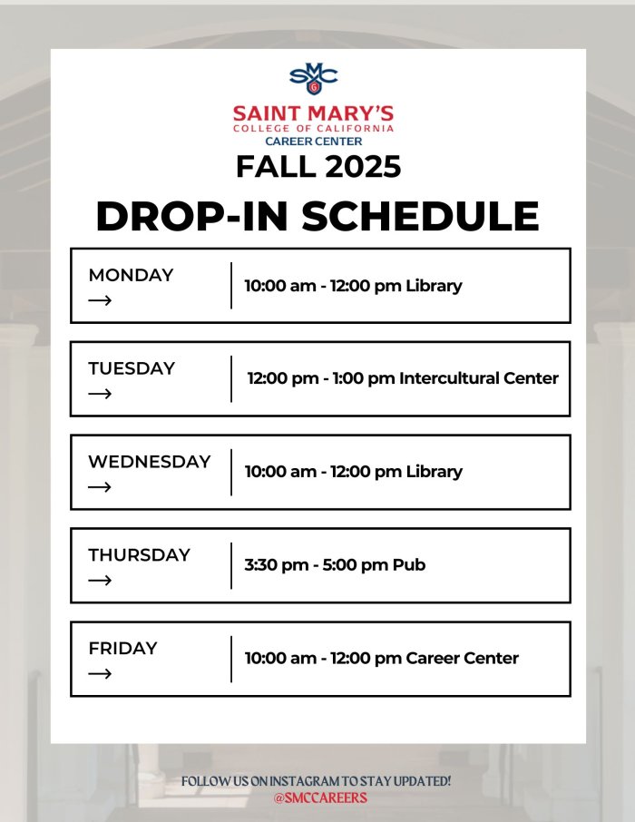 Fall 2025 Career Center Drop In Schedule